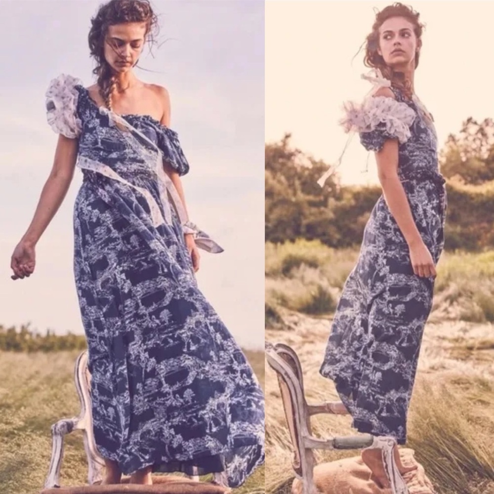 LoveShackFancy Dress Bridget Frayed Maxi in Blue Storm